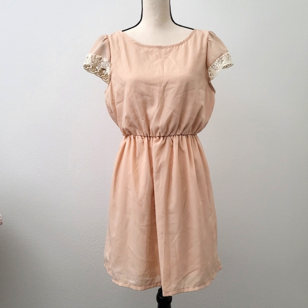 city studio elastic waist cap sleeve dress sz L